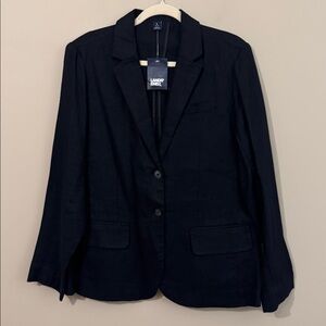 NWT- Lands’ End Linen Blazer, Black, size L (14-16)